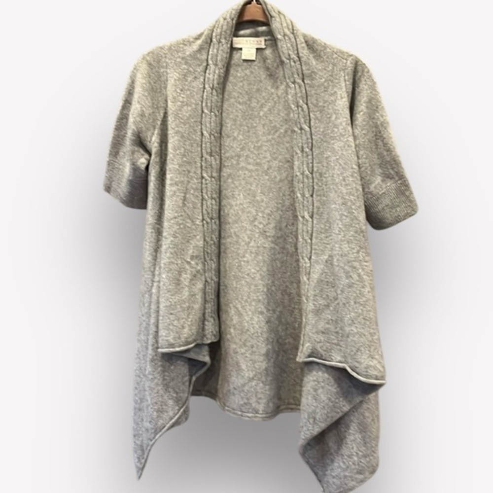 🇪🇸🐠KENAR 100% 2-Ply Cashmere boho Open Cardigan Sweater cable short sleeve XS